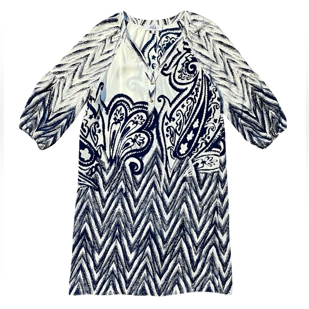NWOT Tibi Paisley Chevron 3/4 Sleeve Print Shift Dress Size 6